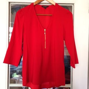 Express 3/4 sleeve gold zipper top blouse